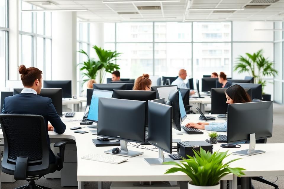 Personnel administratif travaillant dans un bureau lumineux en open space